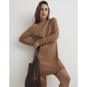 Madewell Ribbed Mini Sweater Dress Long Sleeve Wool Blend Heather Caramel Sz XXL